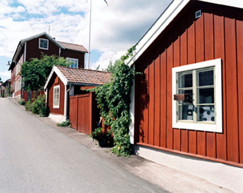 domki pokryte czerwienią z Falun